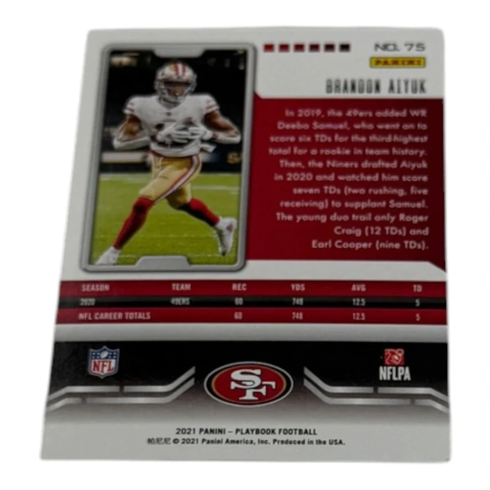 2021 Panini Playbook Brandon Aiyuk San Francisco 49ers Card 75 NFL Football